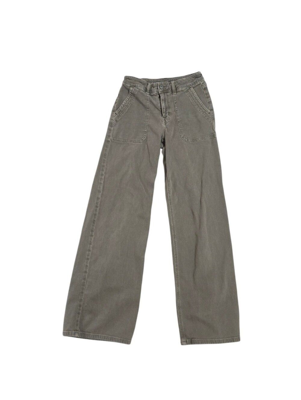 American Eagle Super High Rise Baggy Wide Leg Utility Jeans Olive Green 0 EUC - Picture 2 of 10